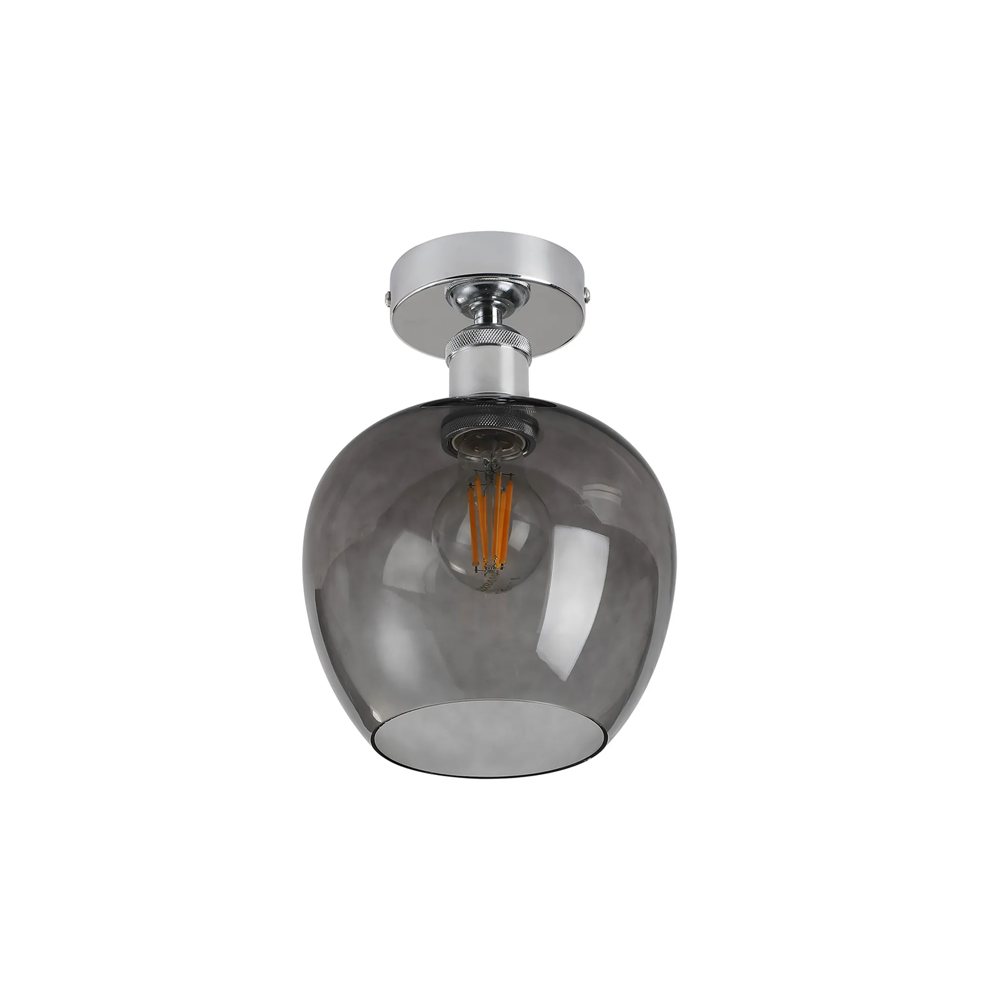 Cawdor Flush Fitting; 1 Light E27; Polished Chrome/Smoke Wine Glass DK1126  Deco Cawdor